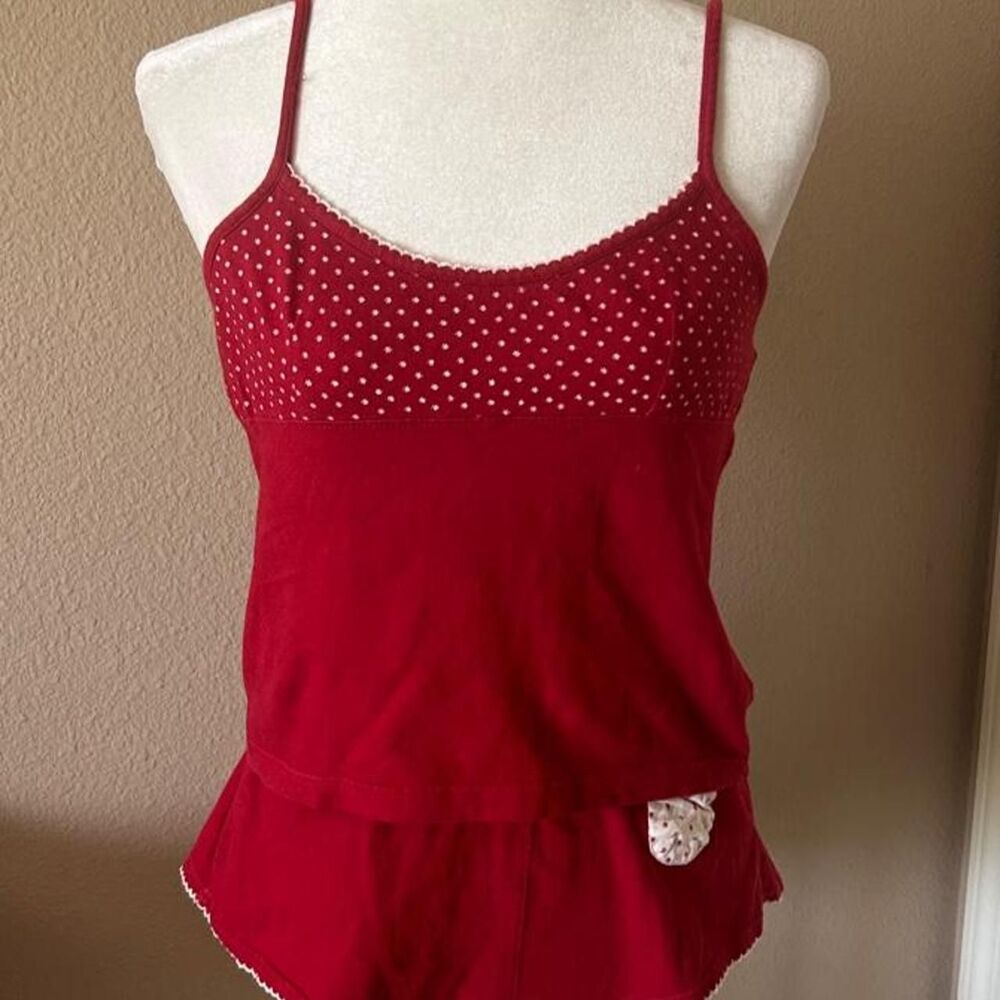 Red polka dot tank top and matching shorts pajama intimate set